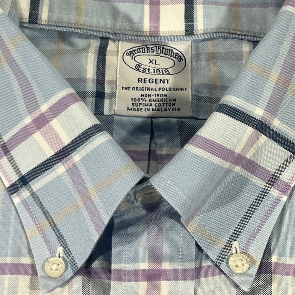 Brooks Brothers Regent Non-Iron Shirt Mens XL Blue Purple Plaid Supima Cotton - Picture 4 of 9